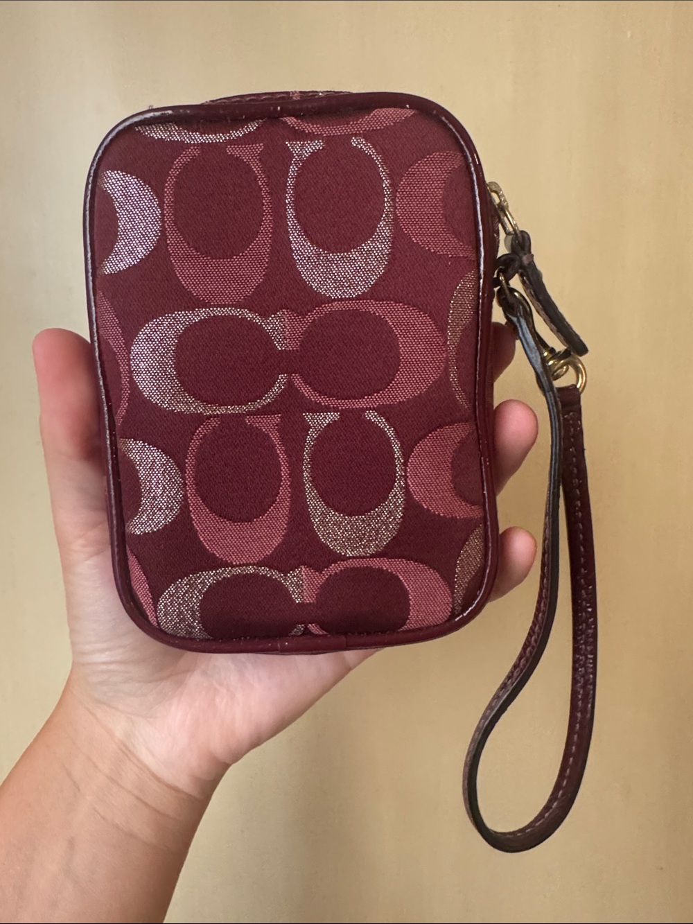 Coach Small Wristlet Pouch in Burgundy and Gold - Picture 3 of 7